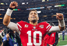Jymmi Garoppolo, quarterback dos 49ers comemora a vitória sobre os Cowboys - Foto: Divulgação